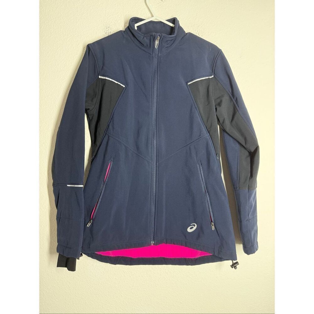 Women’s Asics Running Jacket Blue/ Black, Fuchsia Inside Size M Pockets